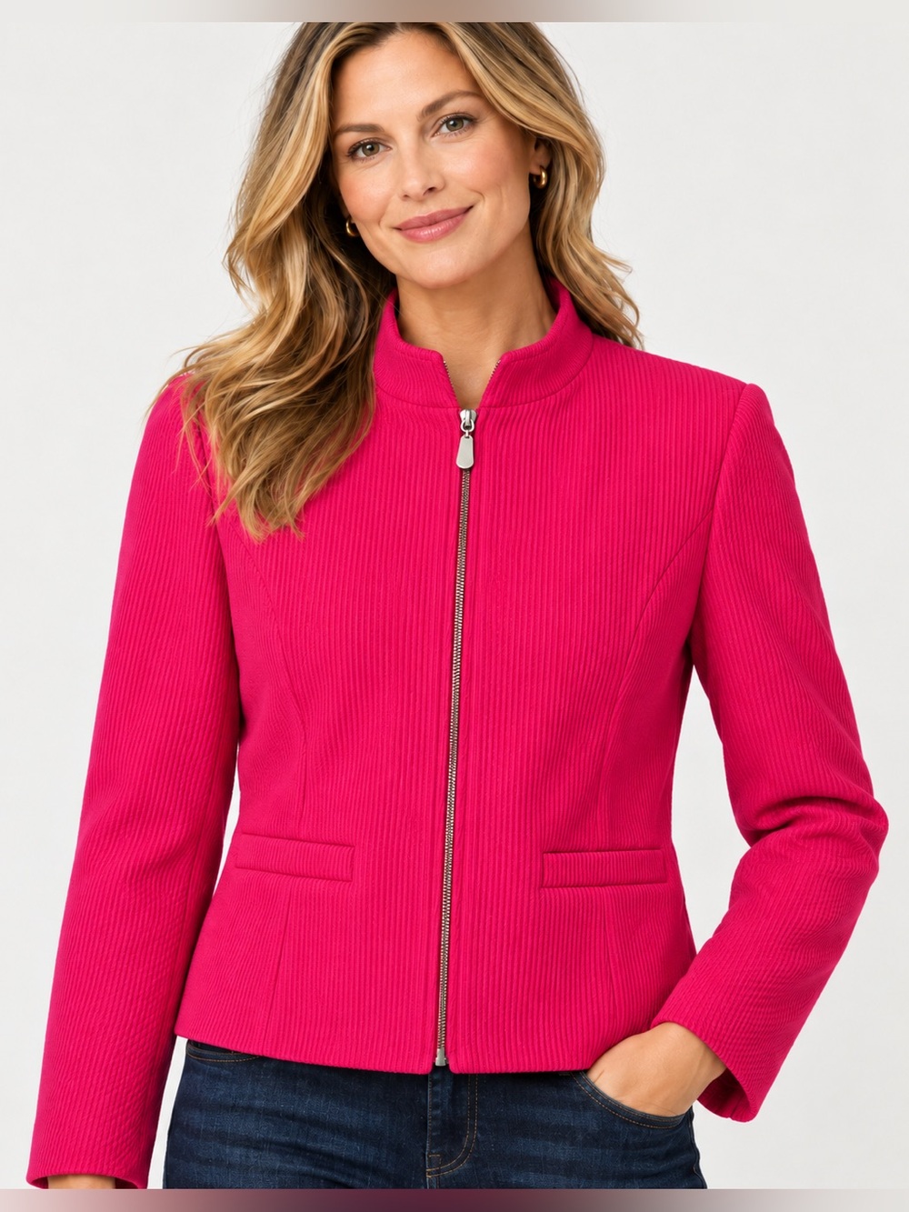 Talbots Collection Made in Italy Fuchsia Pink Wool Zip Jacket Size 16